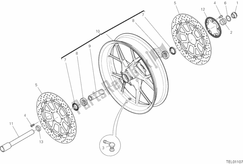 All parts for the Front Wheel of the Ducati Multistrada 1260 Touring 2020